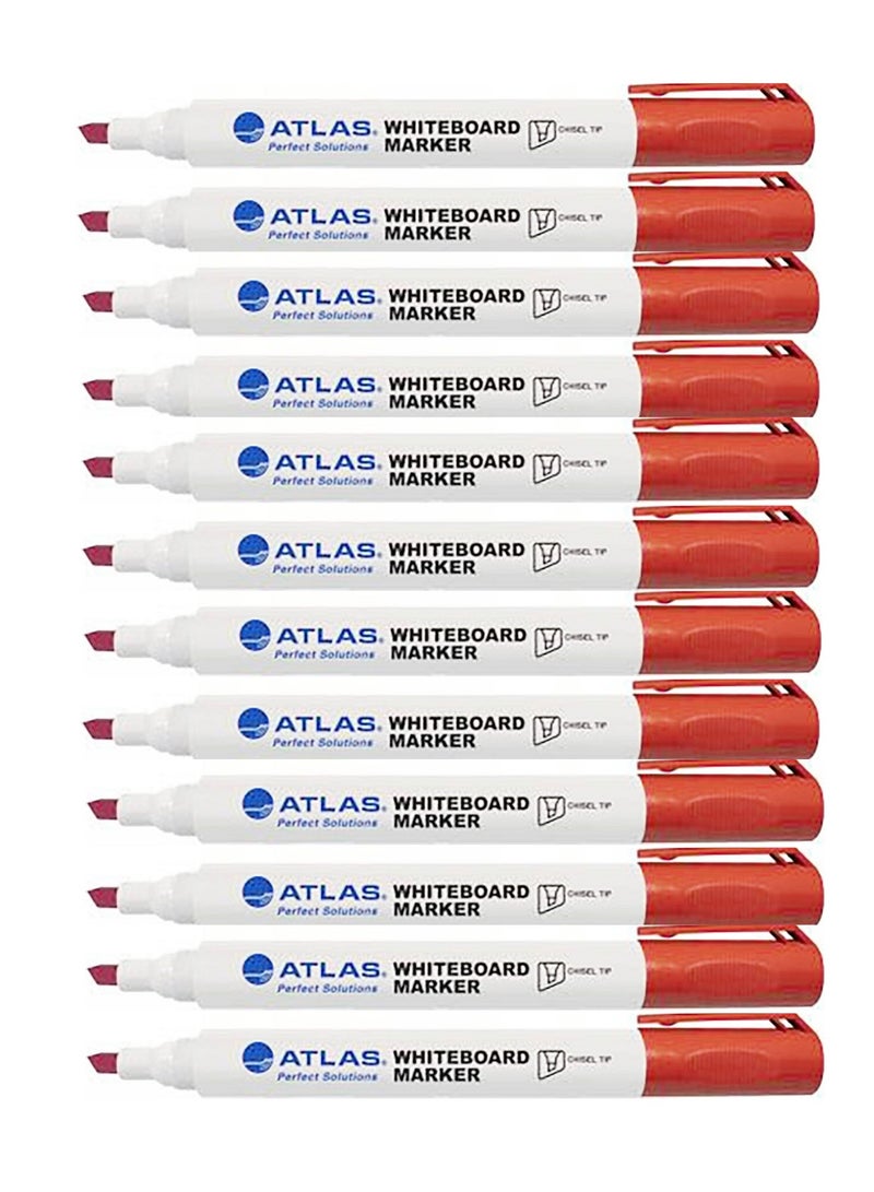ATLAS 12-Piece Dry Erase Whiteboard Marker Chisel Tip Red Ink - Image 1